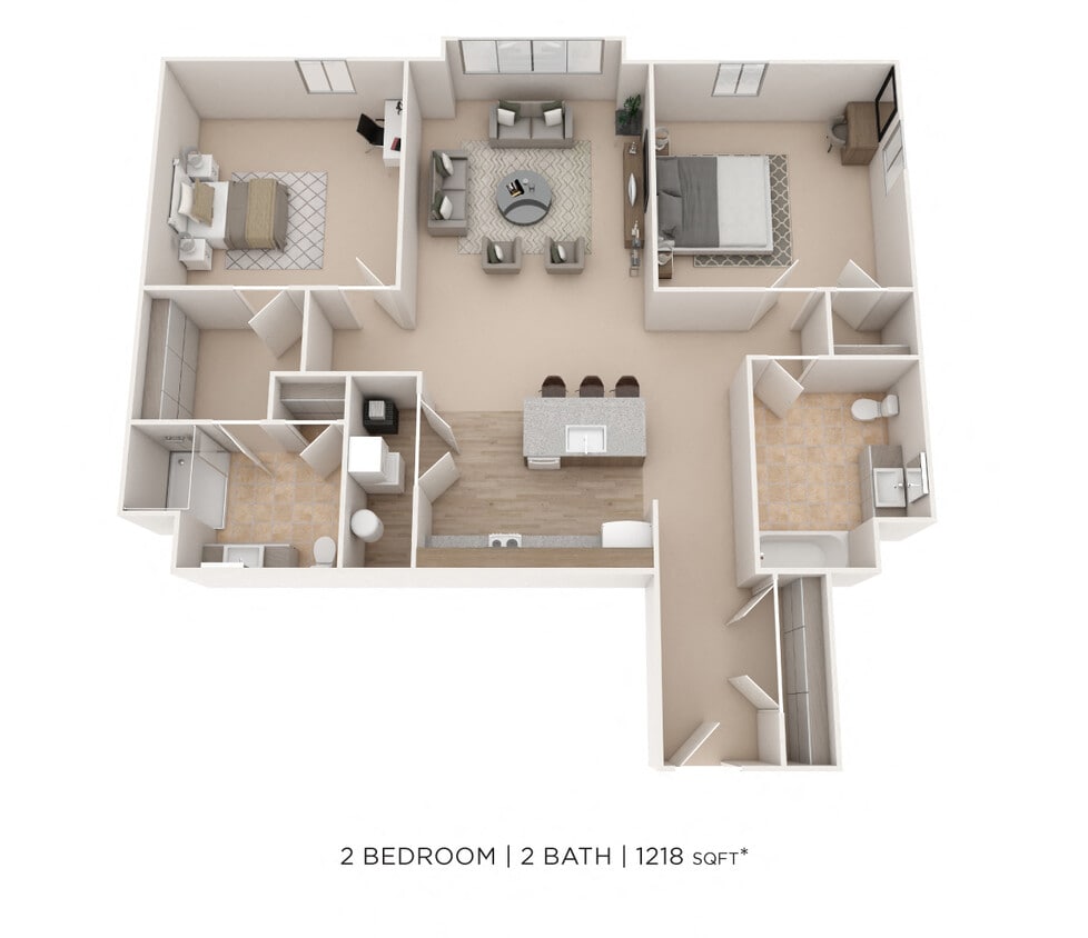 Floor Plan - Two Bedroom 2 Bath- 1218 sqft