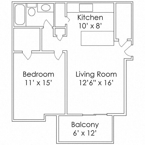 Floor Plan - 1 Bed, 1 Bath - A1 620 SF