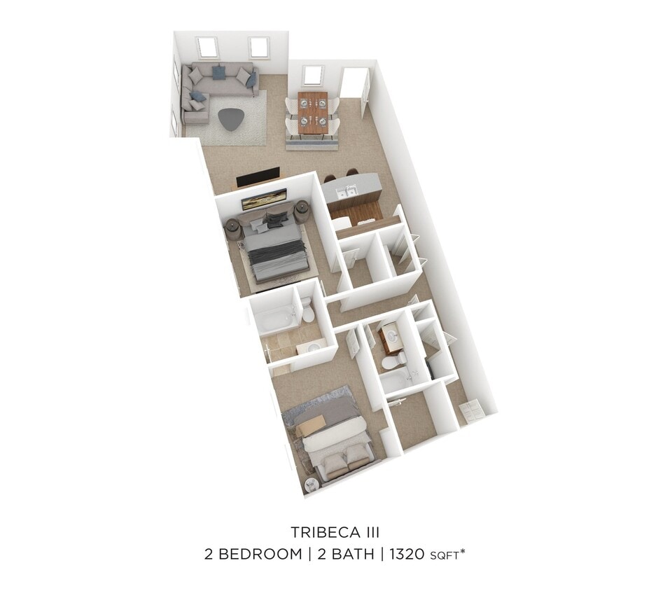 Floor Plan - Two Bedroom 2 Bath - Tribeca III - 1,320 sqft
