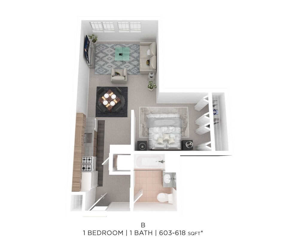 Floor Plan - One Bed One Bath B - 603sqft