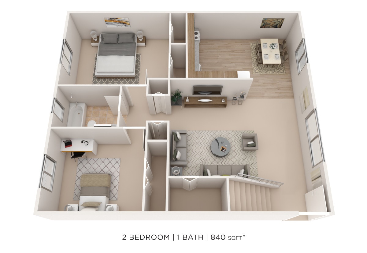 Floor Plan - Two Bedroom - 840 sqft