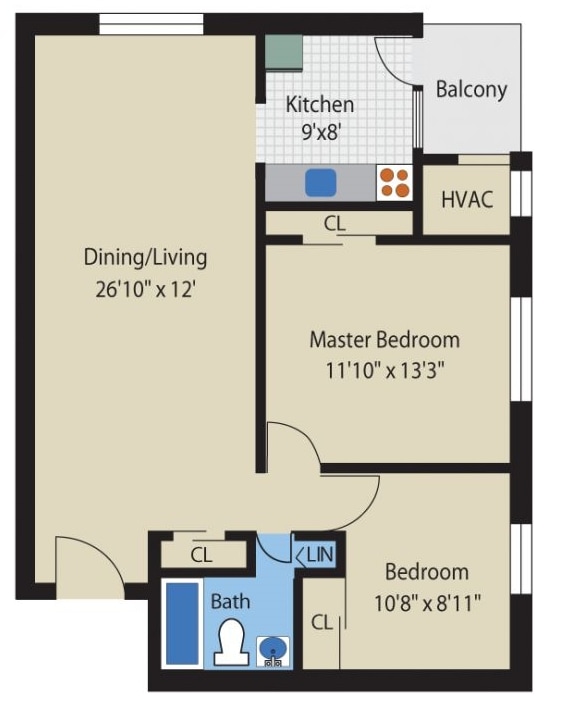 2BR/1BA - 2B1B