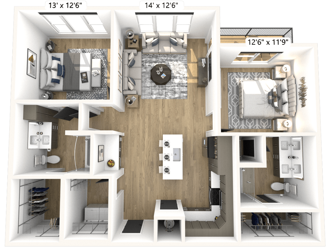 Floor Plan - BB1 2 Bed 2 Bath