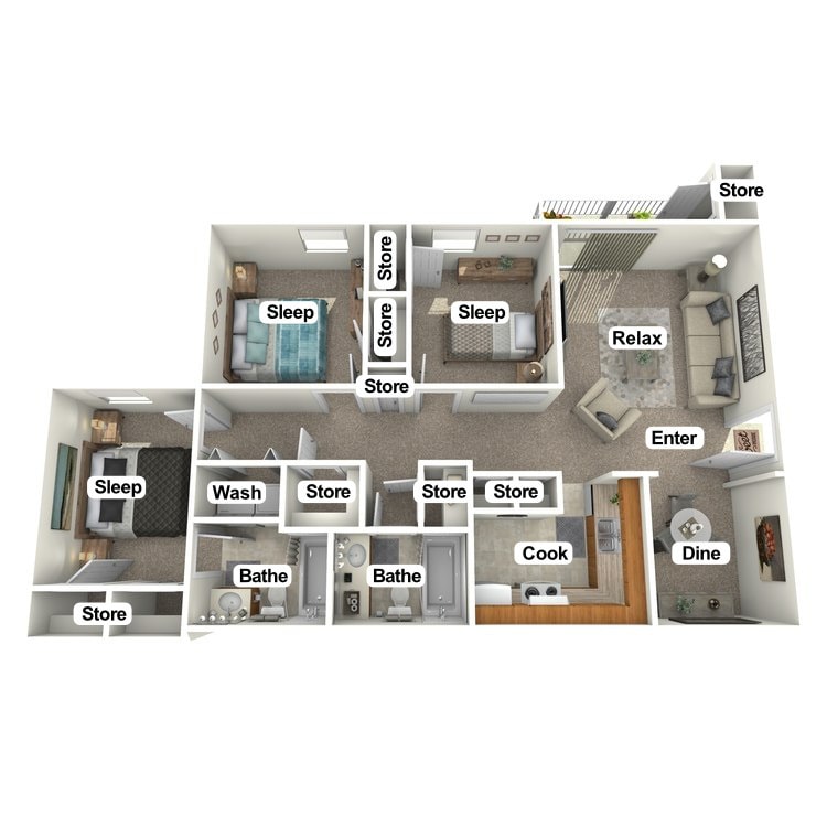 The Oak - 3 Bedroom, 2 Bath - 3x2
