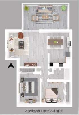 Floor Plan - Two Bedroom One Bath - The Crossroads