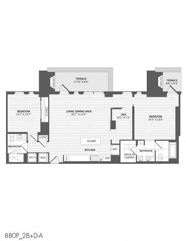 Floor Plan - 2 Bed/2 Bath Den-2B+D-A_880 P