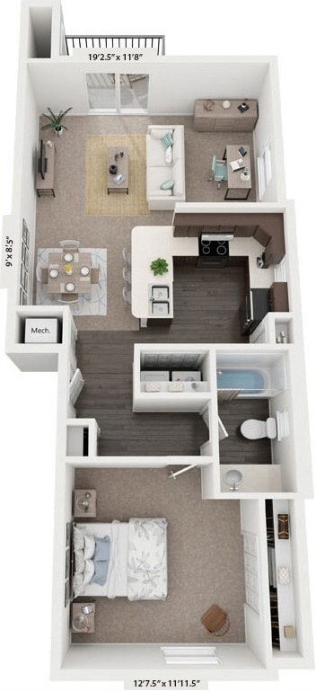 Floor Plan - One Bedroom End