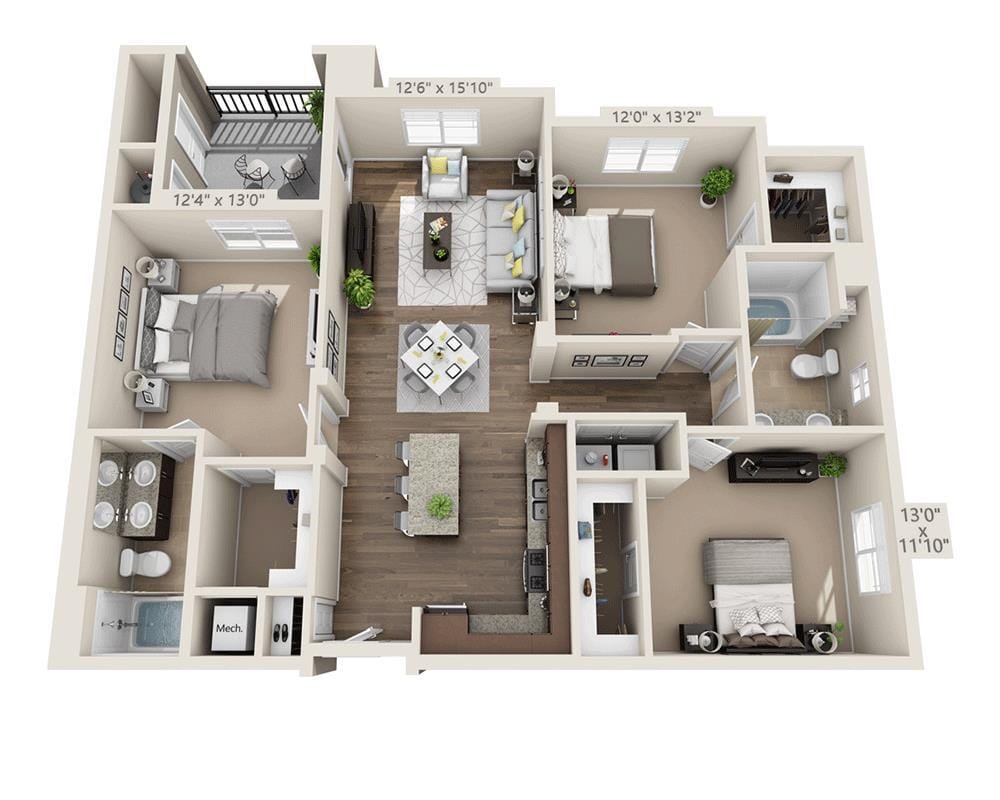 Floor Plan - Three Bedroom C2A
