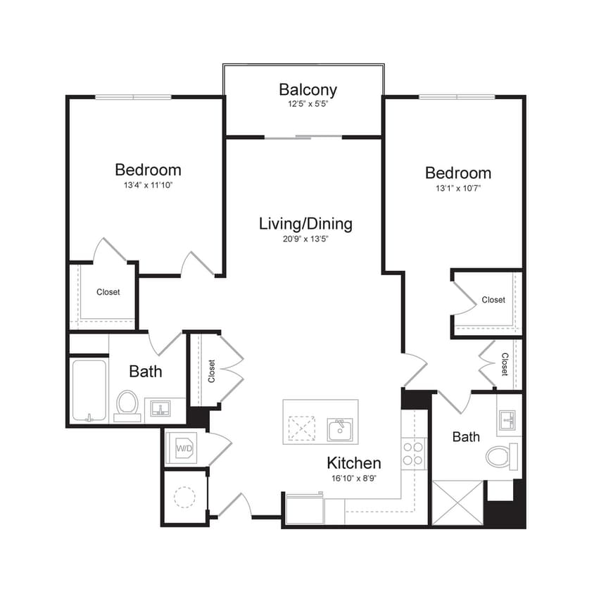 Floor Plan - Two Bedroom/Two Bath (2B-A) Balcony
