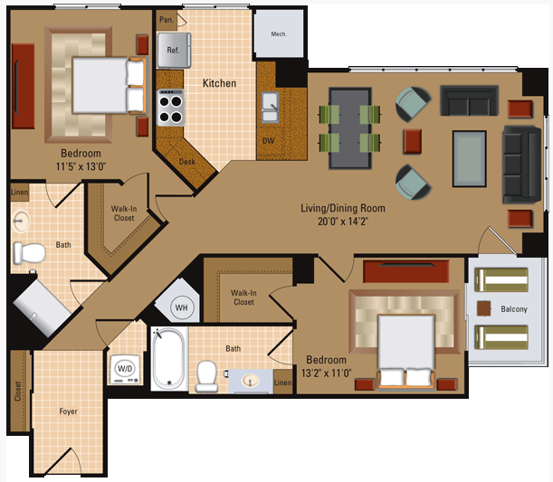 Floor Plan - 2 Bedroom, 2 Bath - B3