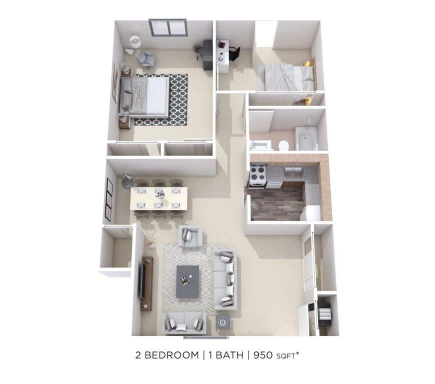 Floor Plan - Two Bedroom - 950 sqft