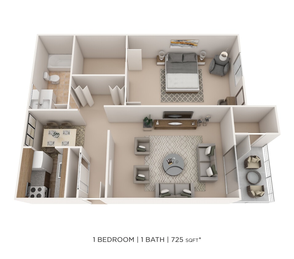 Floor Plan - One Bedroom- 725 sqft