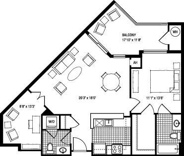 1BZ+D floor plan The Clarendon - 1BZ+D