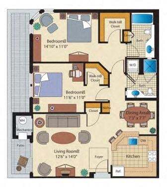 Floor Plan - 2 Bed/2 Bath-BJ2