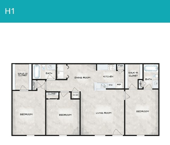 H1 1176 Sq ft Floor Plan.jpg - 3 Bedroom 2 Bathroom