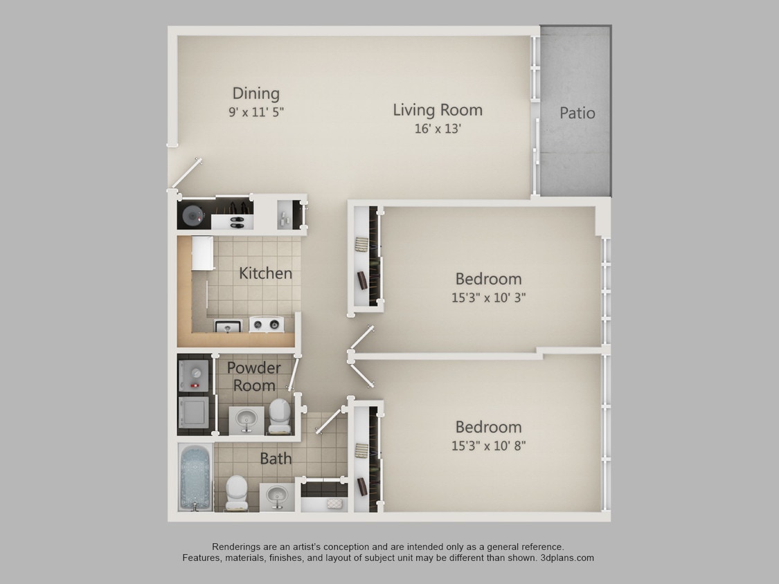 Floor Plan - 2-Bedroom 1.5-Bathroom