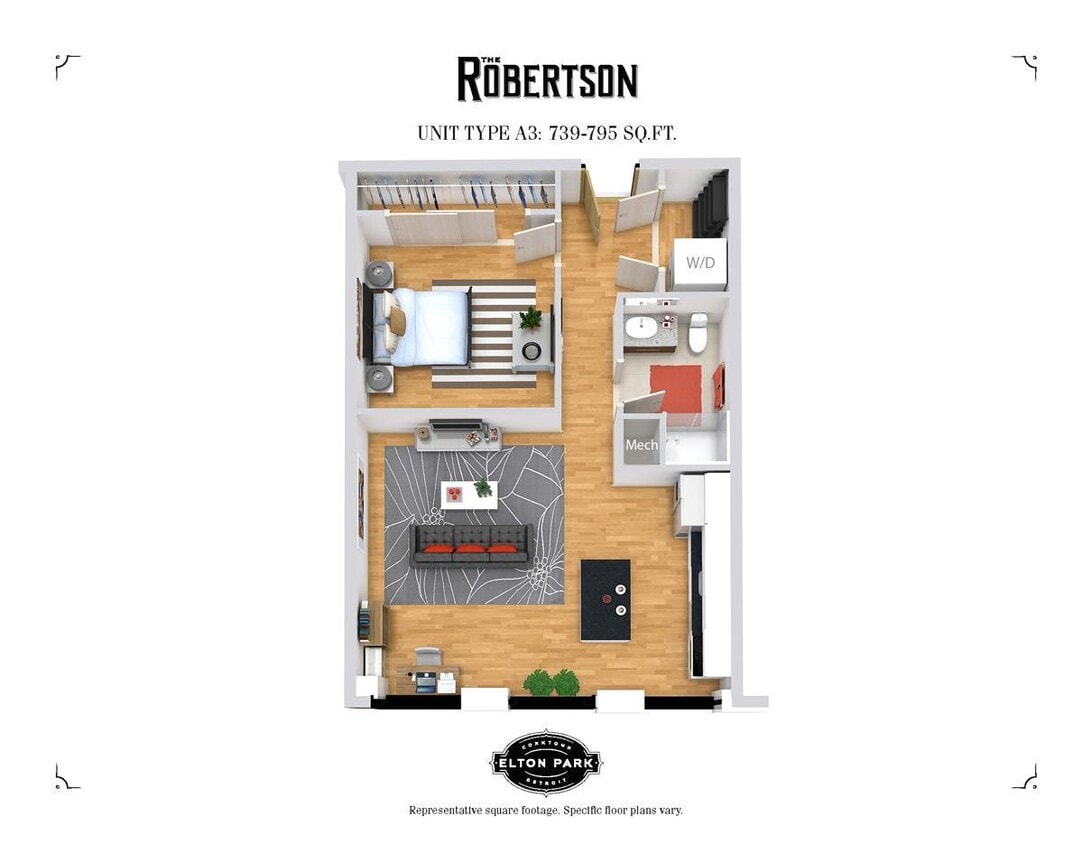 Floor Plan - The Robertson - 1 Bed 1 Bath