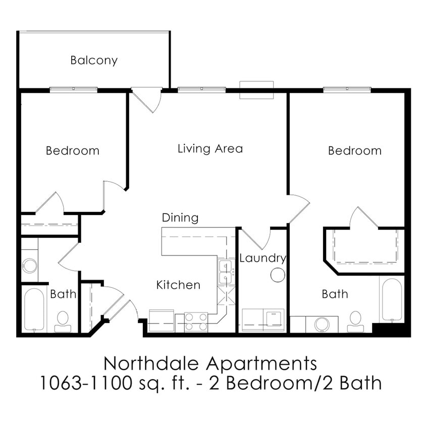 Floor Plan - 2 Bed / 2 Bath 1063 sq ft 1st Floor