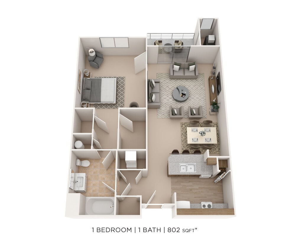 Floor Plan - One Bedroom- 802 sqft