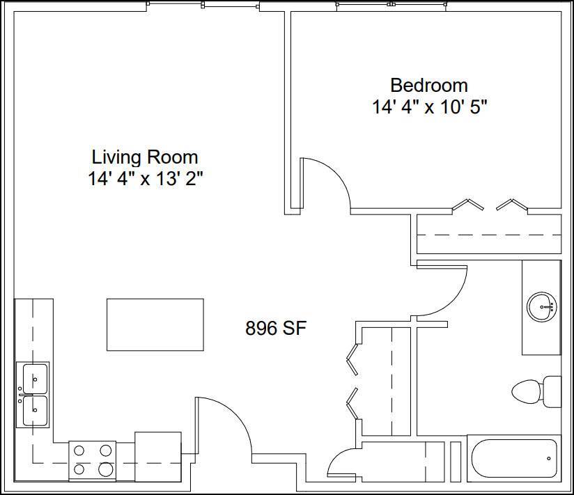 Floor Plan - CP4 - 1 Bed/1 Bath | 896 SF