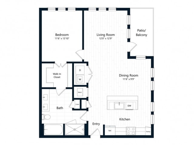 Floor Plan - One Bedroom One Bath (906 SF)