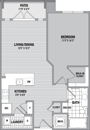 Floor Plan - Ash 1 Bed/1 Bath