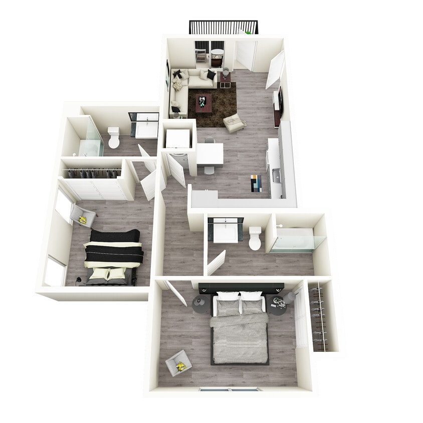 Two Bed, Two Bath, 939 sq ft - 2x2 C