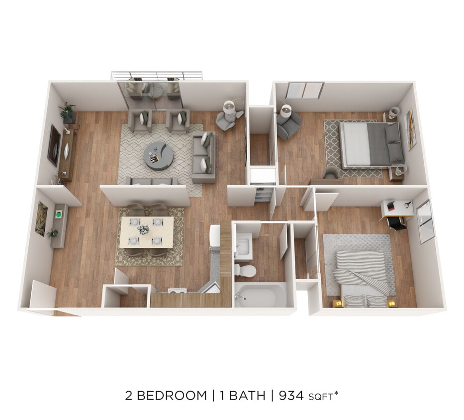 Floor Plan - Two Bedroom- 934 sqft