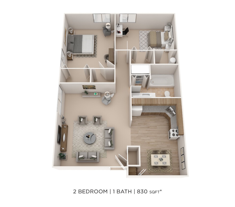 Floor Plan - Two Bedroom- 830 sqft