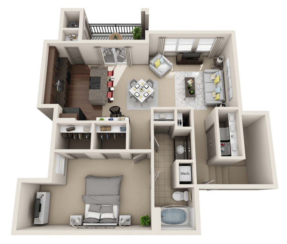 Floor Plan - One Bedroom + Attached Garage (M)