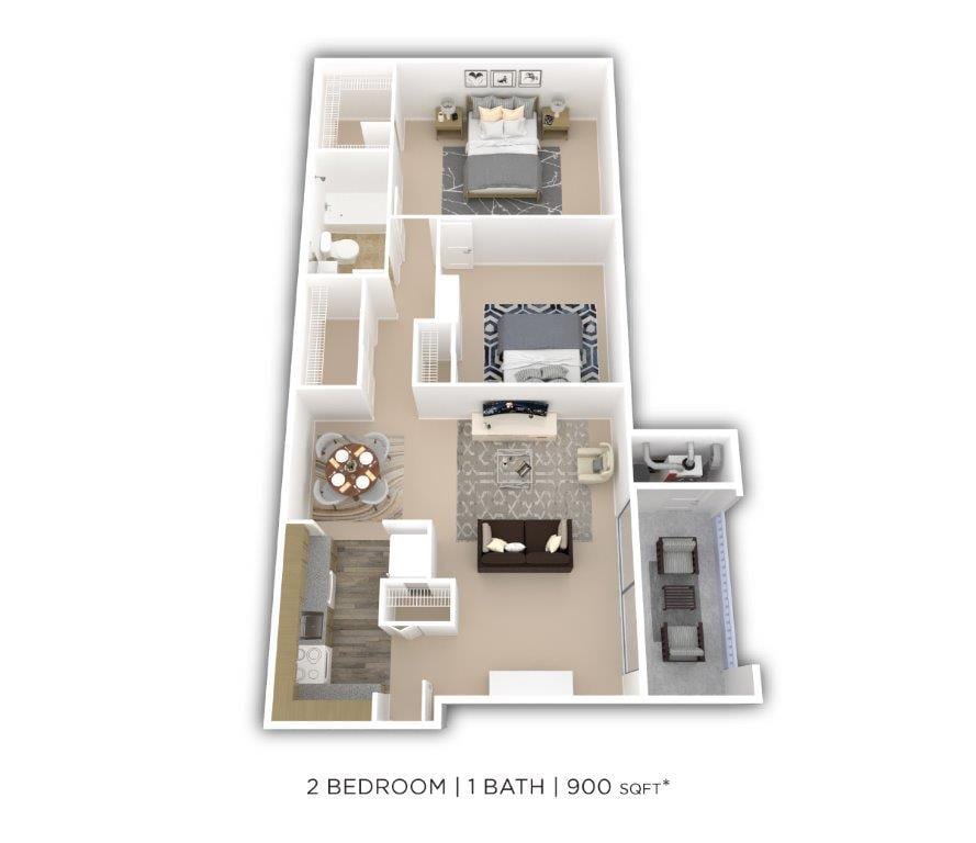 Floor Plan - Two Bedroom - 900 sqft
