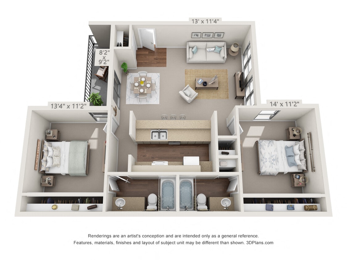 Floor Plan - 2 Bedroom,  2 Bath