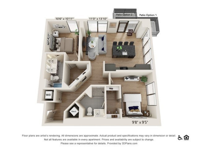 2 bed 2 bath | 1068 sq ft - Two Bedroom Two Bath Penthouse (1068 SF)