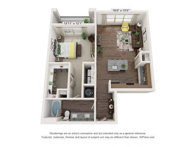 Floor Plan - One-Bedroom Apartment (A3a)