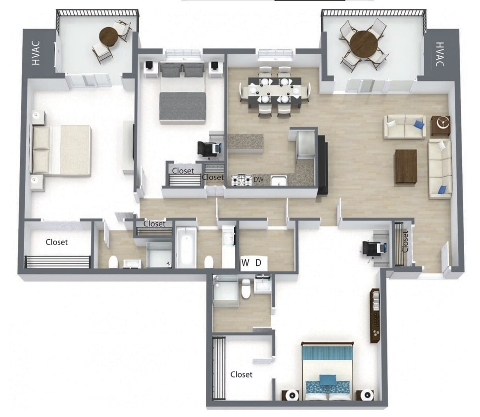Floor Plan - L: 3 Bedroom  3 Bath 