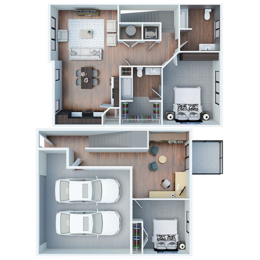 Floor Plan - 2 Bed 2 Bath Townhome