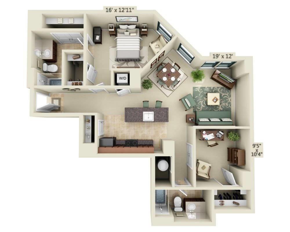 Floor Plan - One Bedroom Den A2AD