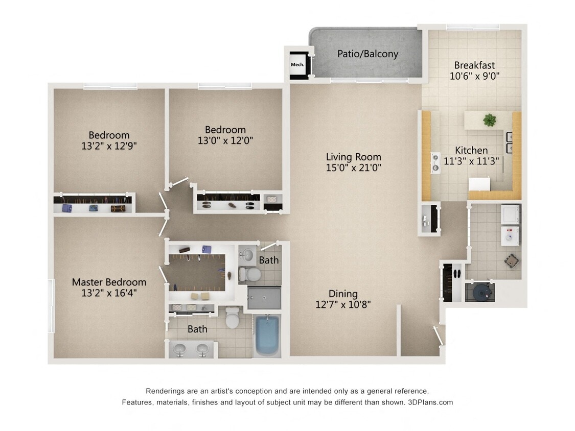 Floor Plan - 3 Bedroom 2 Bath Type A