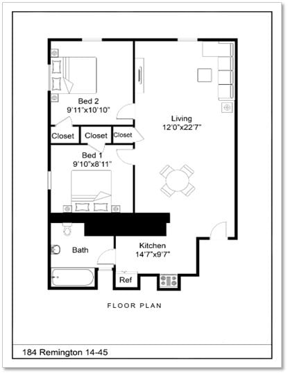 Floor Plan - 2 Bed 1 Bath 