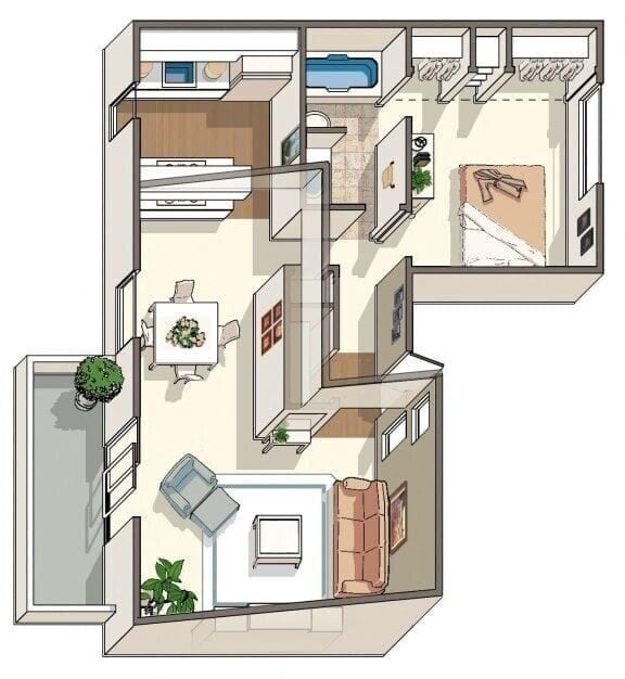 Floor Plan - 1 BED, 1 BATH RENO