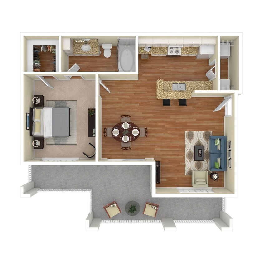 Floor Plan - 1 Bed 1 Bath 813 SqFt (711 Net) 