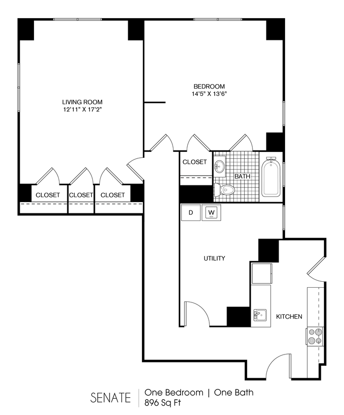 Floor Plan - Senate 1 Bedroom 1 Bath