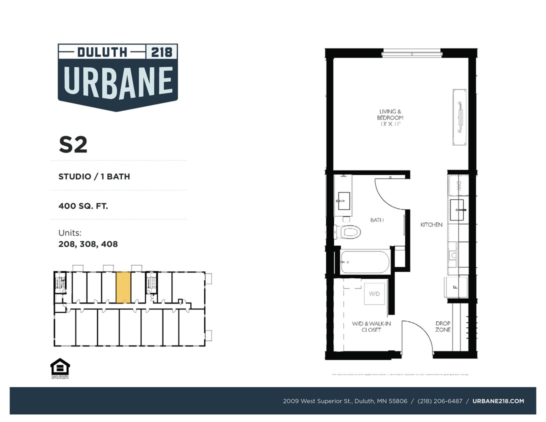 Floor Plan - S2 - Studio / 1 Bath Income Restricted - 60%