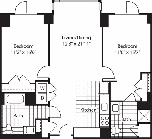 Floor Plan - 2 Bed (North)- 1113