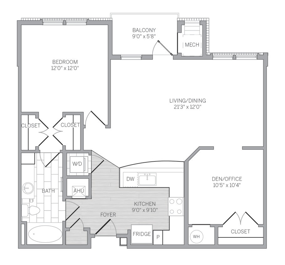 Floor Plan - 1-Bedroom w/ Den Unfurnished