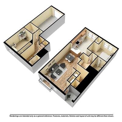 Floor Plan - 2 bedroom 2 bath  Townhome, 1405 sq ft