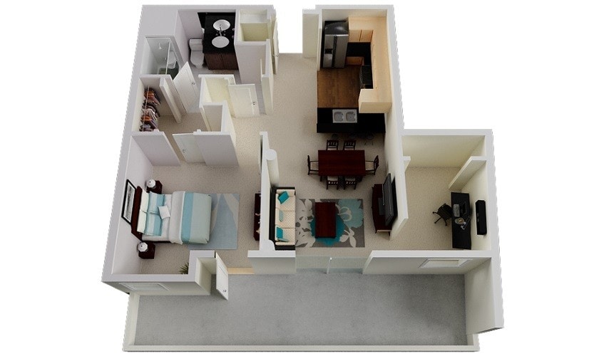 Floor Plan - 1 Bed 1 Bath + Den