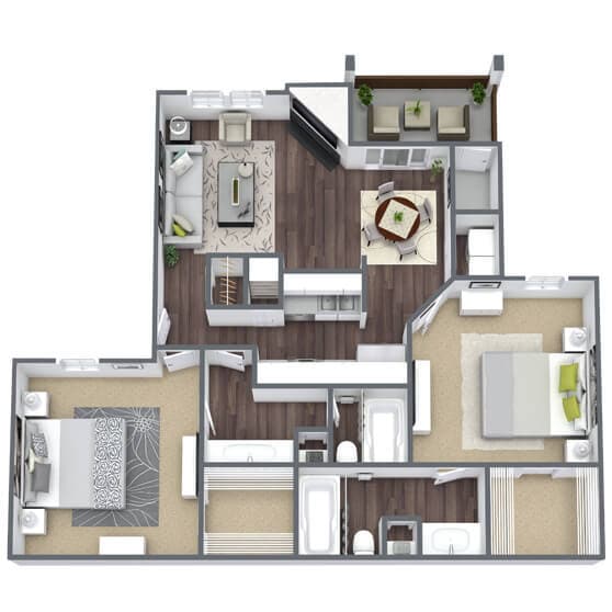 Floor Plan - B3 - with Patio