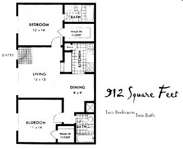 2BR/2BA - 2x2 912 SF