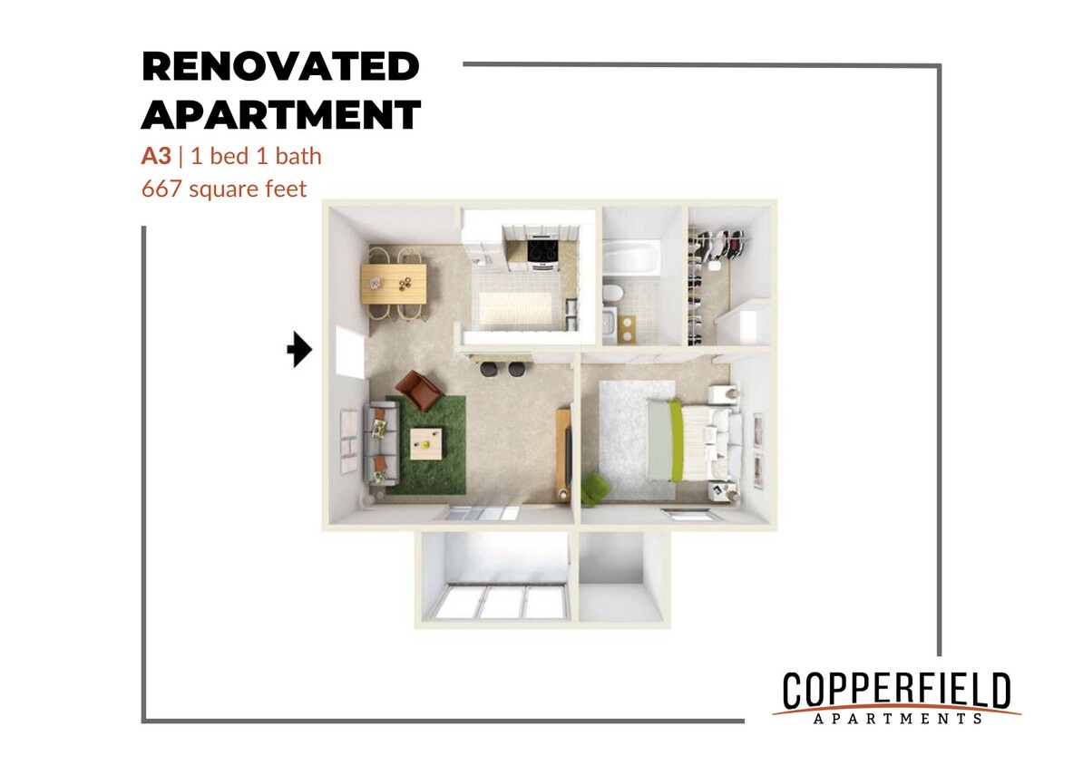 Copperfield Apartments - A3 Renovated - A3 Renovated